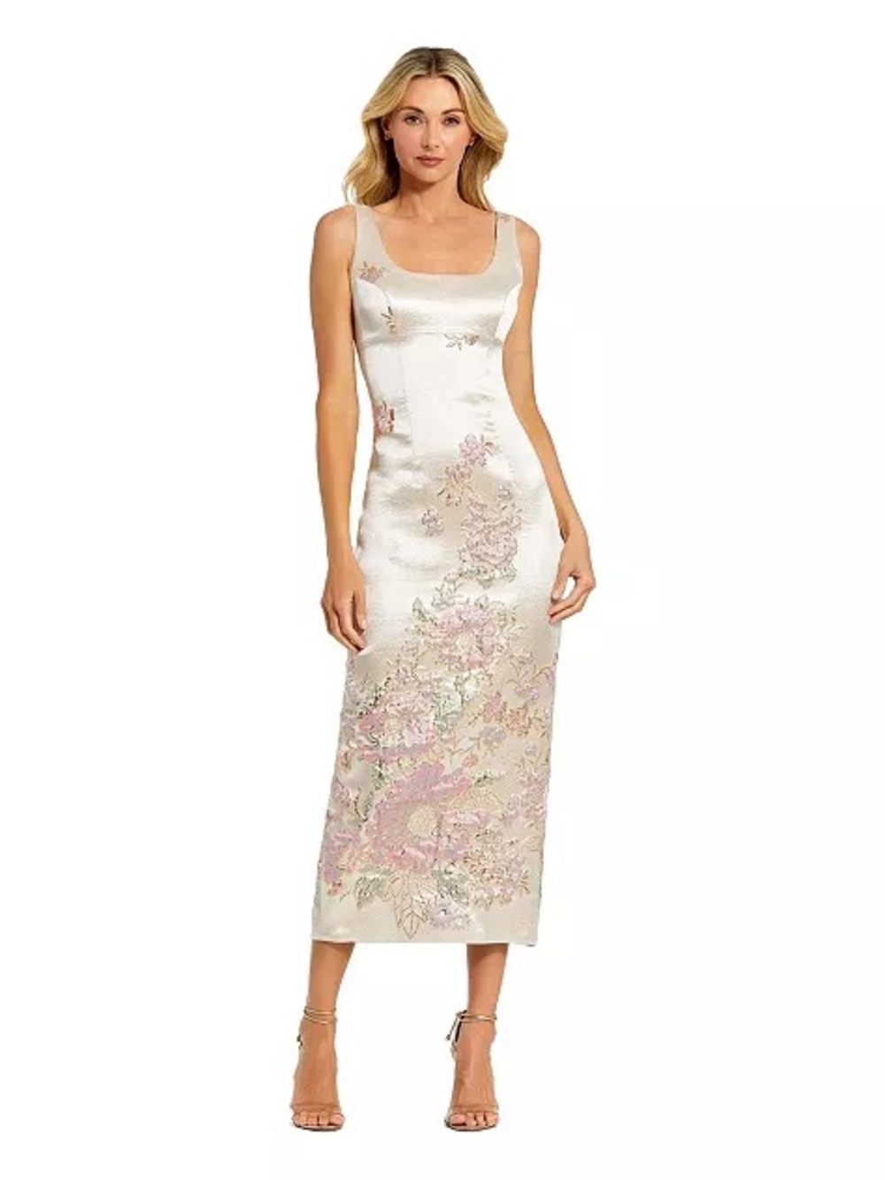 NWT Mac Duggal Evening Gown Slim Strap Scoop Neck Bustier Brocade Midi Dress
